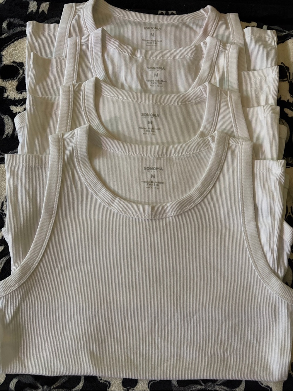 Sonoma White Ribbed Tank Tops - Scoop Neck Layering Set of 4